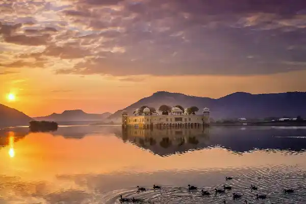 Jal Mahal at sunset in Jaipur during 2 days Jaipur overnight tour from Delhi