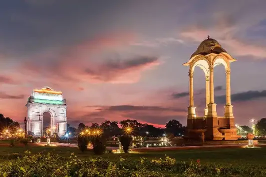 1 day Delhi and 1 day Agra tour by car featuring India Gate at sunset