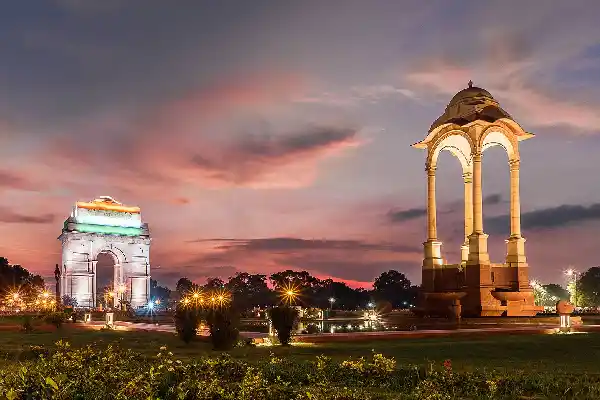 1 day Delhi and 1 day Agra tour by car featuring India Gate at sunset