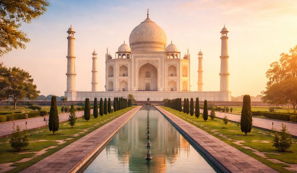 Taj Mahal at sunrise during a same day tour from Delhi